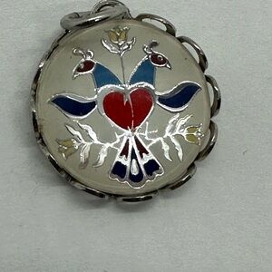 Vintage Sterling Silver PA Dutch Love Birds Bubble Good Luck Bracelet Charm 1.6
